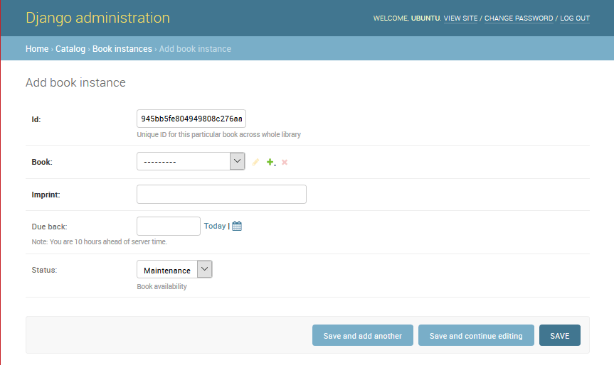Admin-Seite - BuchInstanz Hinzufügen